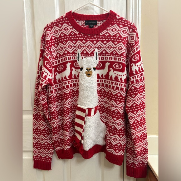 Blizzard Bay Ugly Tacky Alpaca Llama Christmas Crewneck Sweater Holiday Stripe L - Picture 1 of 15